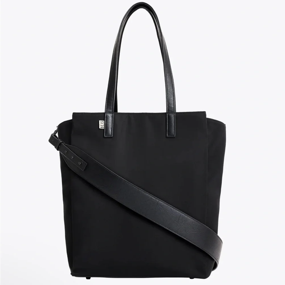 BEIS Black Nylon Laptop Tote with Adjustable Strap